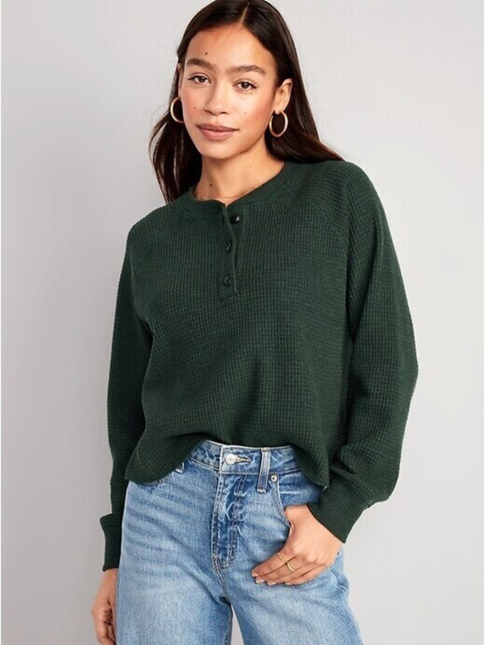 Old Navy Plush Waffle Knit Henley Long Sleeve Tee Size XL